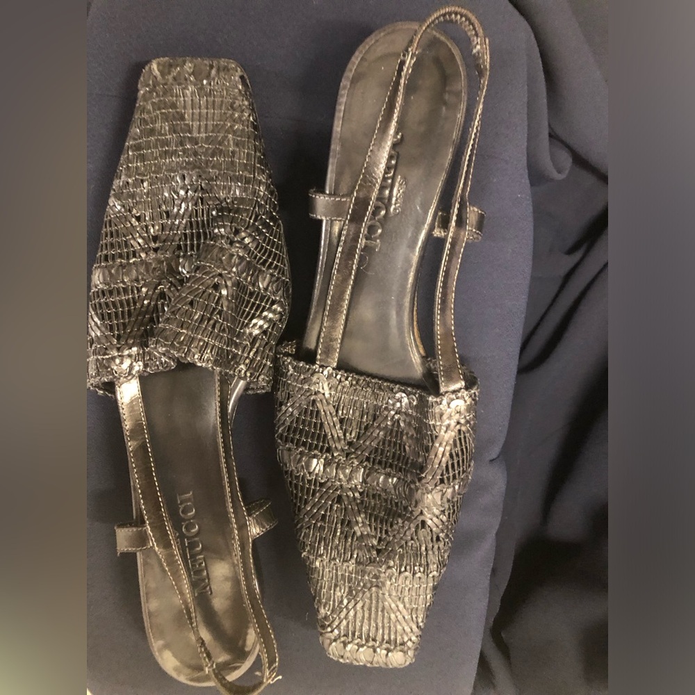 Sesto Meucci Black Woven Slingback Mules